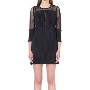 Maje Ritzy Pleated Dress Mixed Material Sheer Chiffon FR 1 US 2 4 XS Navy